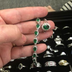 925 stamped silver green bracelet with ring